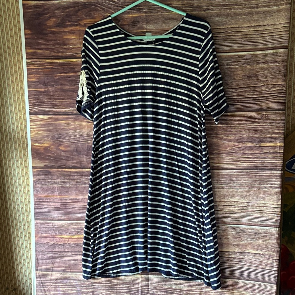 Exist Black and White Striped Asymmetrical Dress